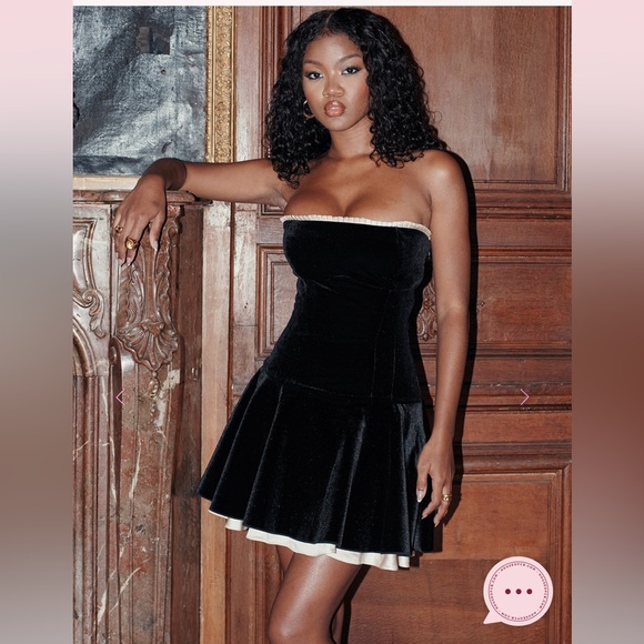 House of CB MARILLA Black Velvet Strapless Dress - Picture 3 of 6